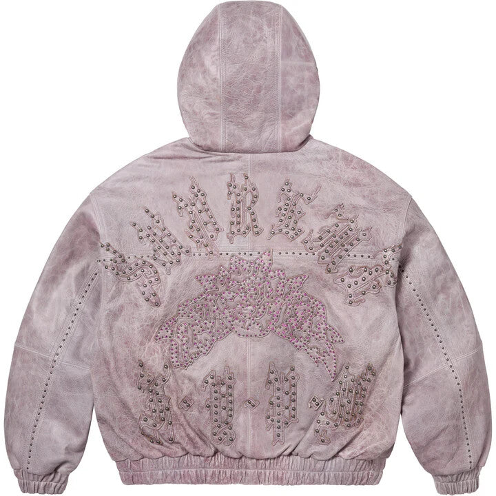 Supreme Studded Hooded Leather Jacket Lilac