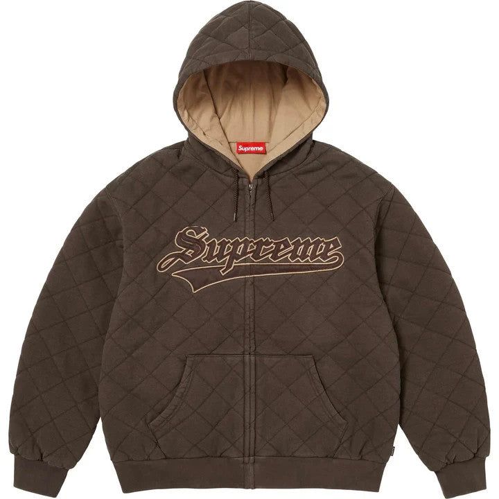 Supreme Quilted Zip Up Hooded Sweatshirt Brown