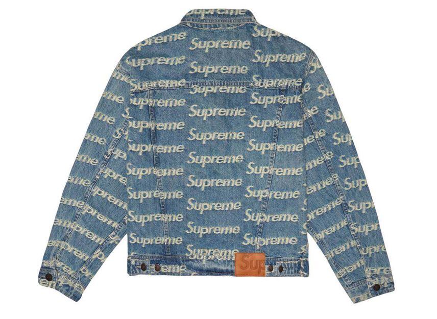Supreme Frayed Logos Denim Trucker Jacket Blue