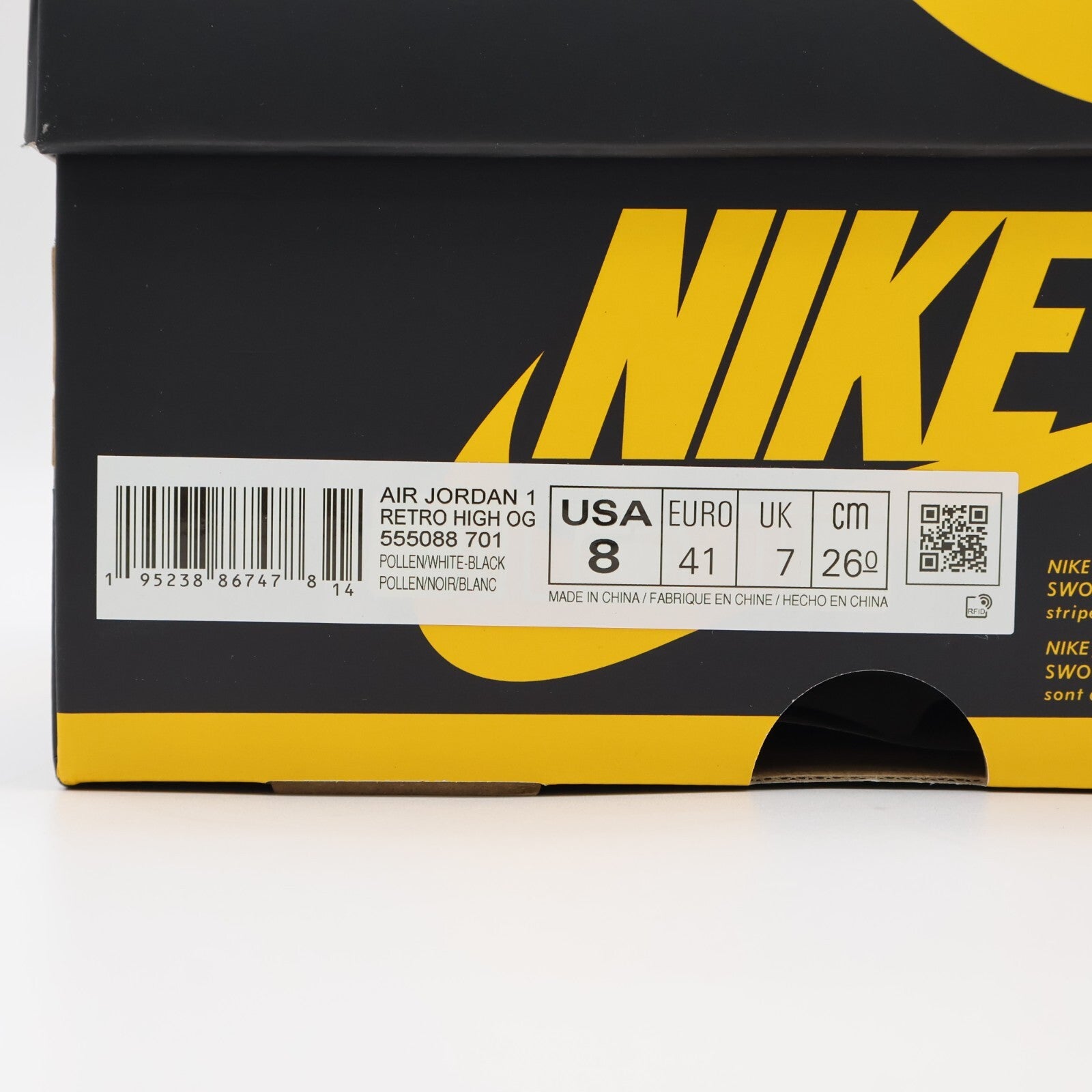 555088-701 Nike Air Jordan 1 High OG Pollen Black White Yellow Gold (Men's)