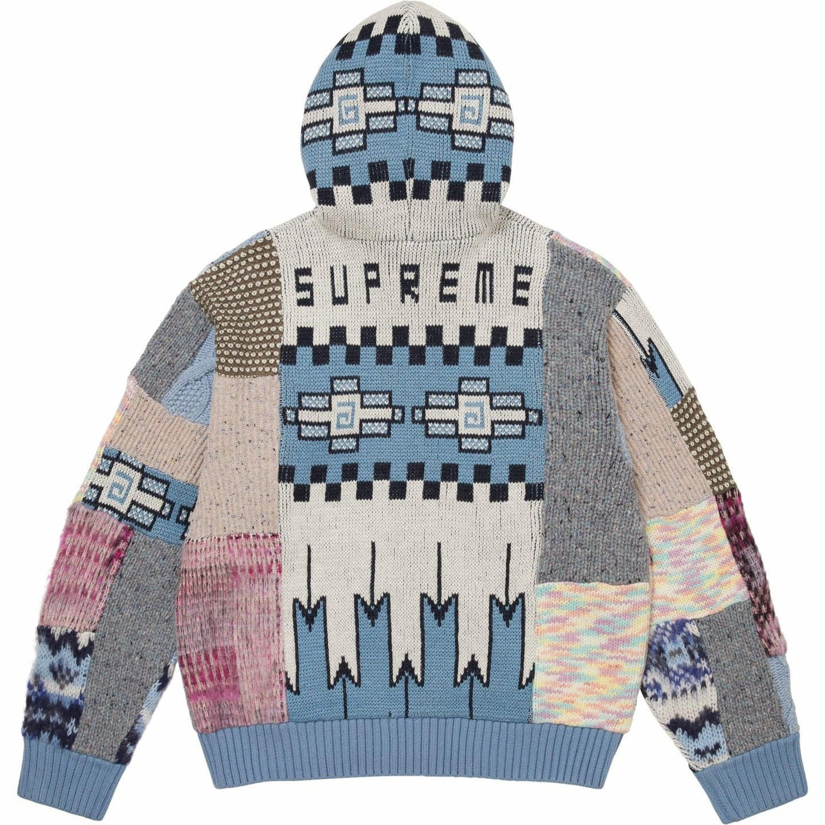 Supreme Patchwork Zip Up Hooded Sweater Light Blue