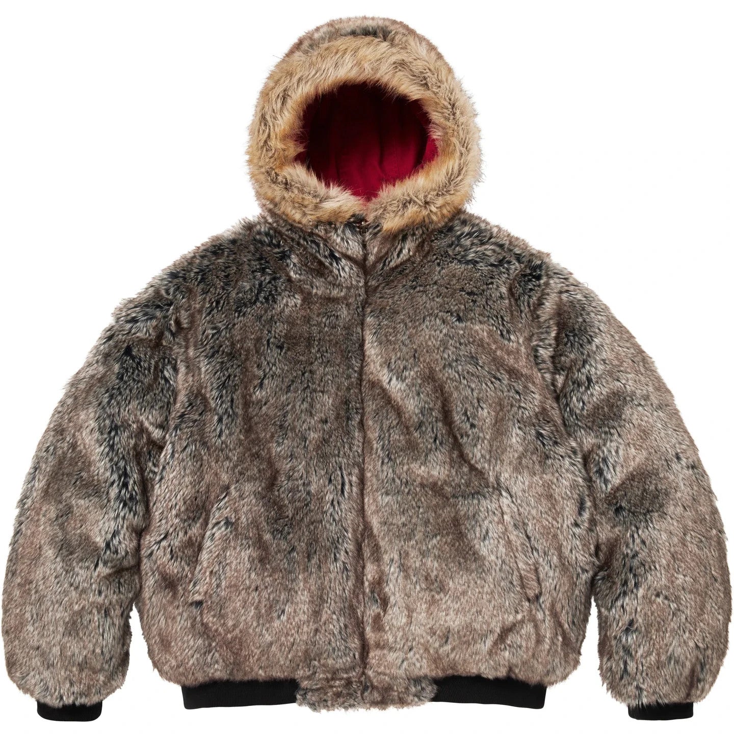 Supreme Reversible Faux Fur Hooded Work Jacket Red