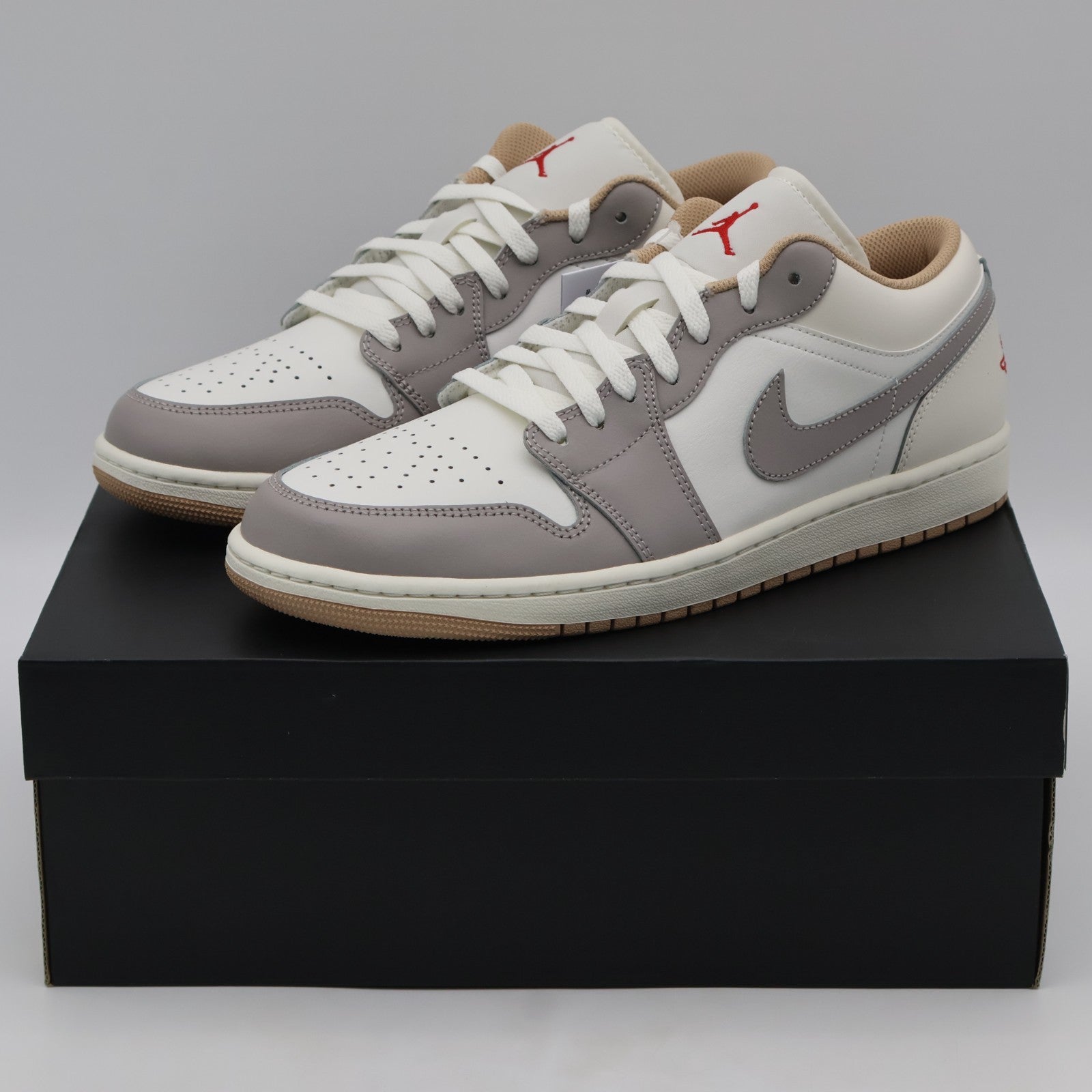 553558-169 Nike Air Jordan 1 Low Sail Fire Red College Grey Hemp Pale (Men's)