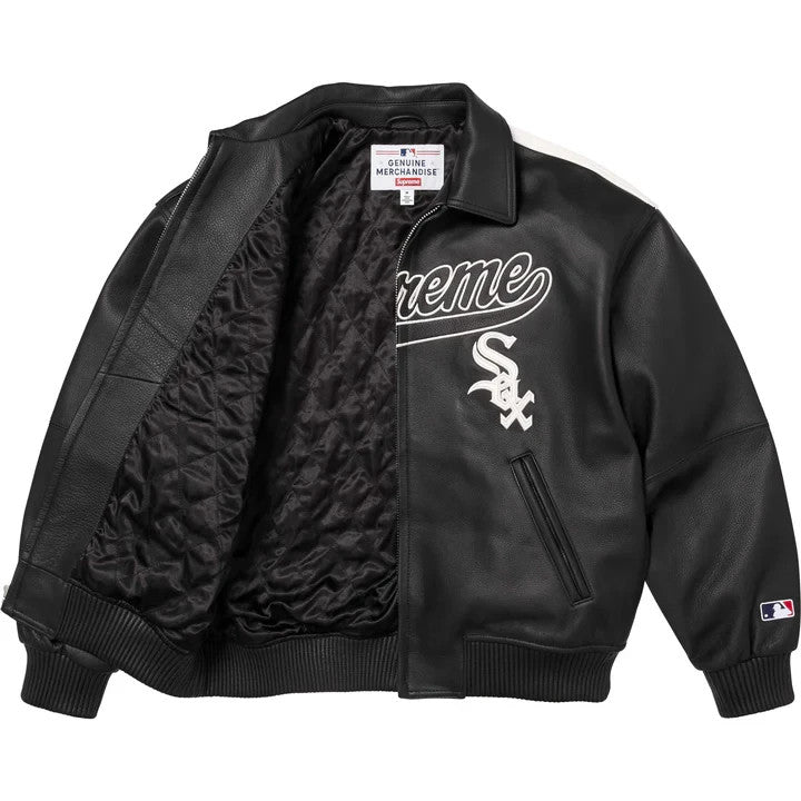 Supreme Chicago White Sox Leather Varsity Jacket Black