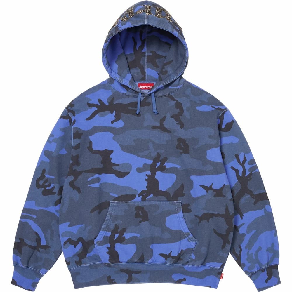 Supreme Overdyed Studded Hooded Sweatshirt Blue Camo