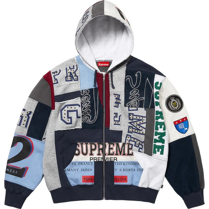 Supreme Patchwork Zip Up Hooded Sweatshirt Navy