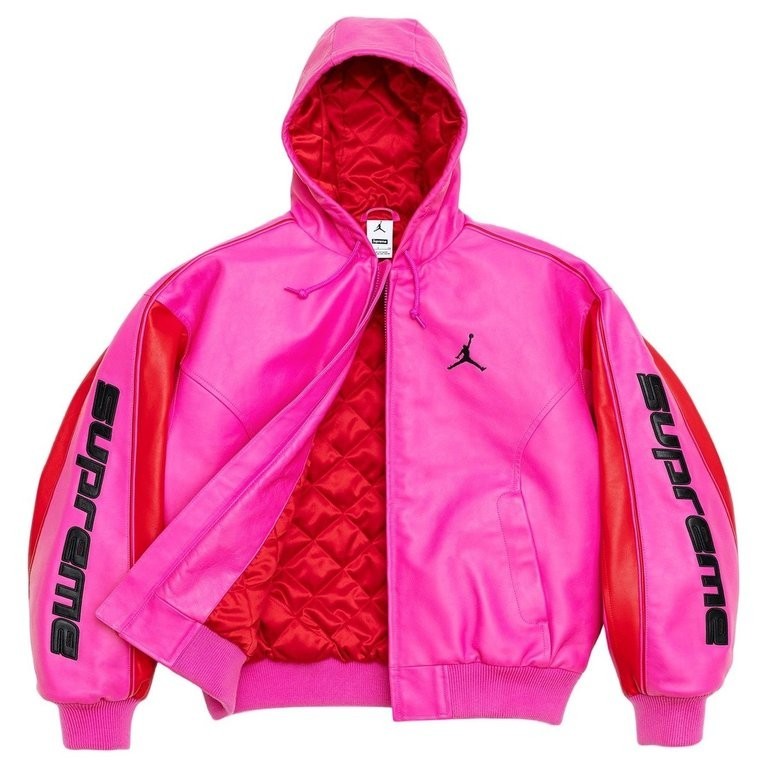 Supreme x Jordan Hooded Leather Jacket Pink