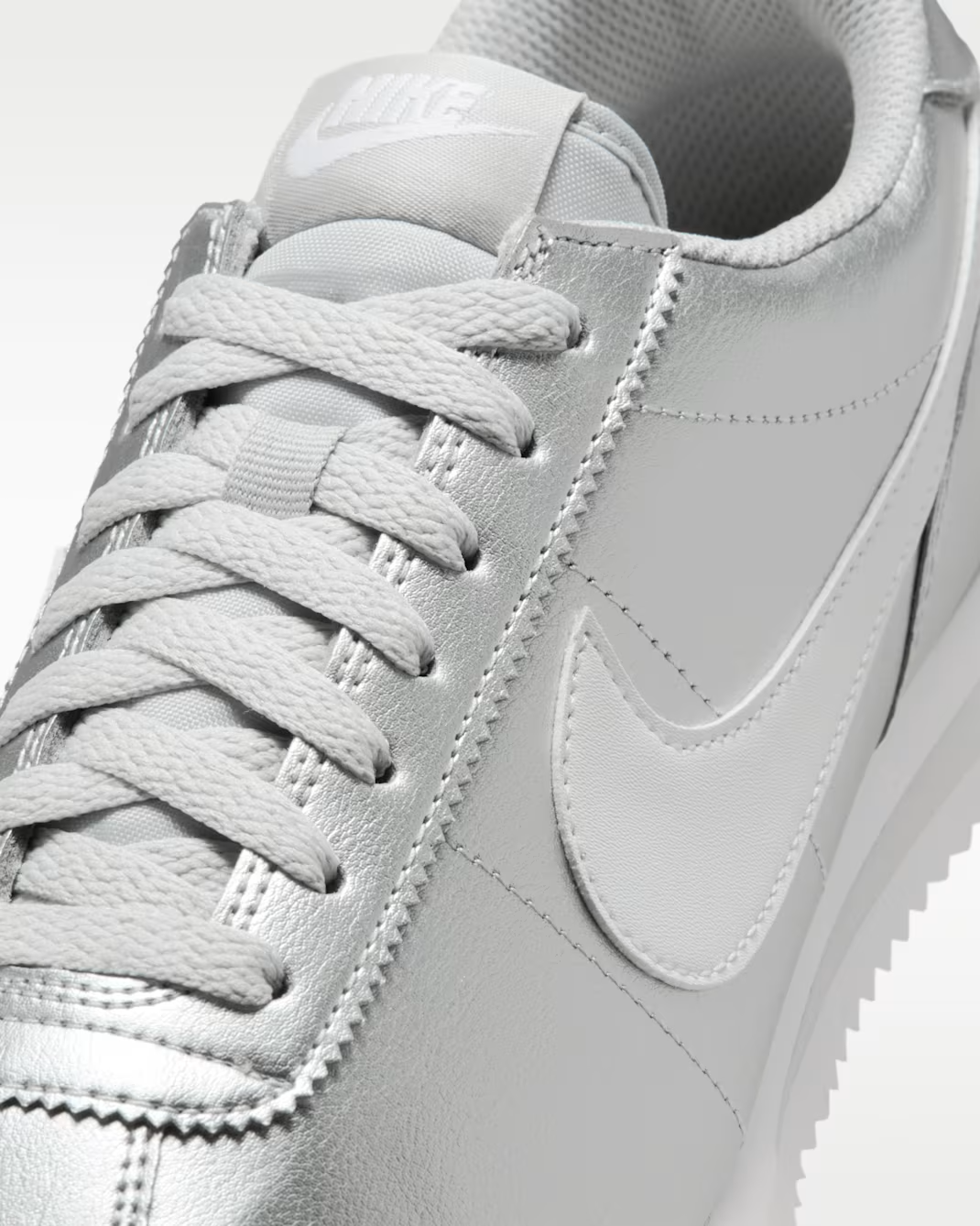 IR0042-001 Nike Cortez Metallic SilverGrey Fog White (Women's)