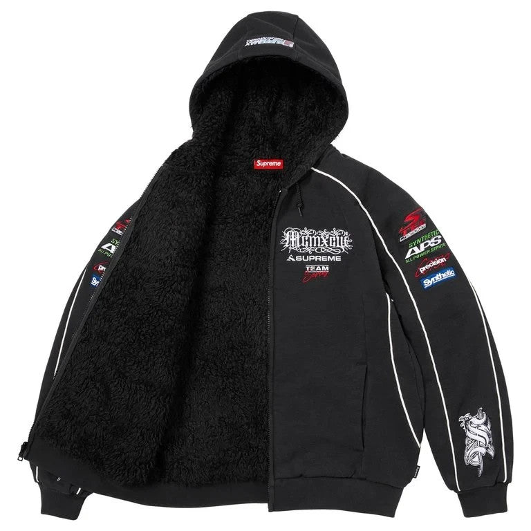 Supreme Racing Lined Zip Up Hooded Sweatshirt Black