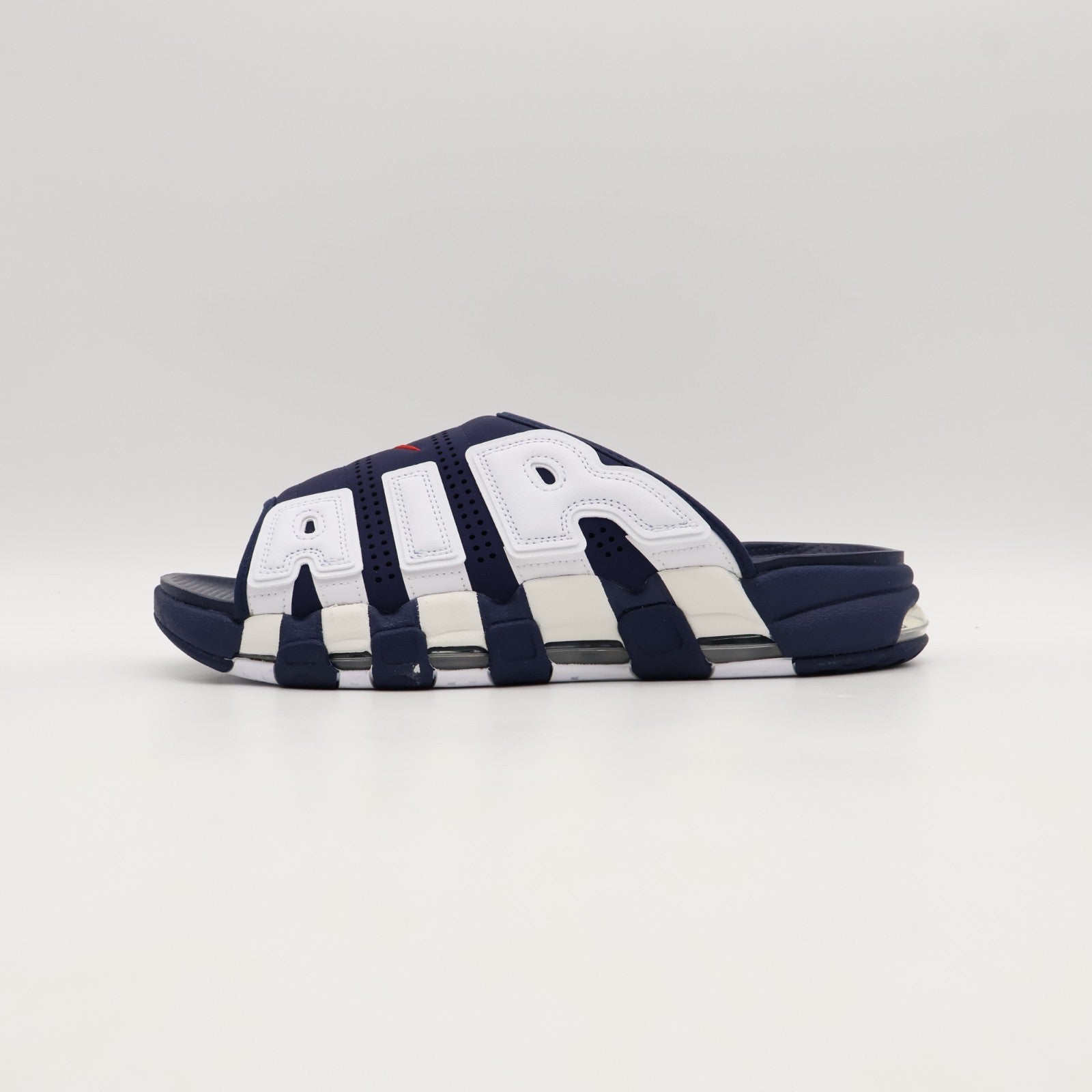 FQ8699-400 Nike Air More Uptempo Slide Olympic White Midnight Navy (Men's)