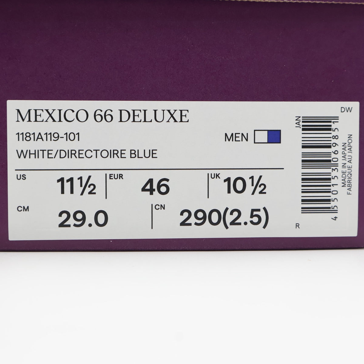 1181A119-101 Onitsuka Tiger Mexico 66 Deluxe White Directoire Blue (Men's)