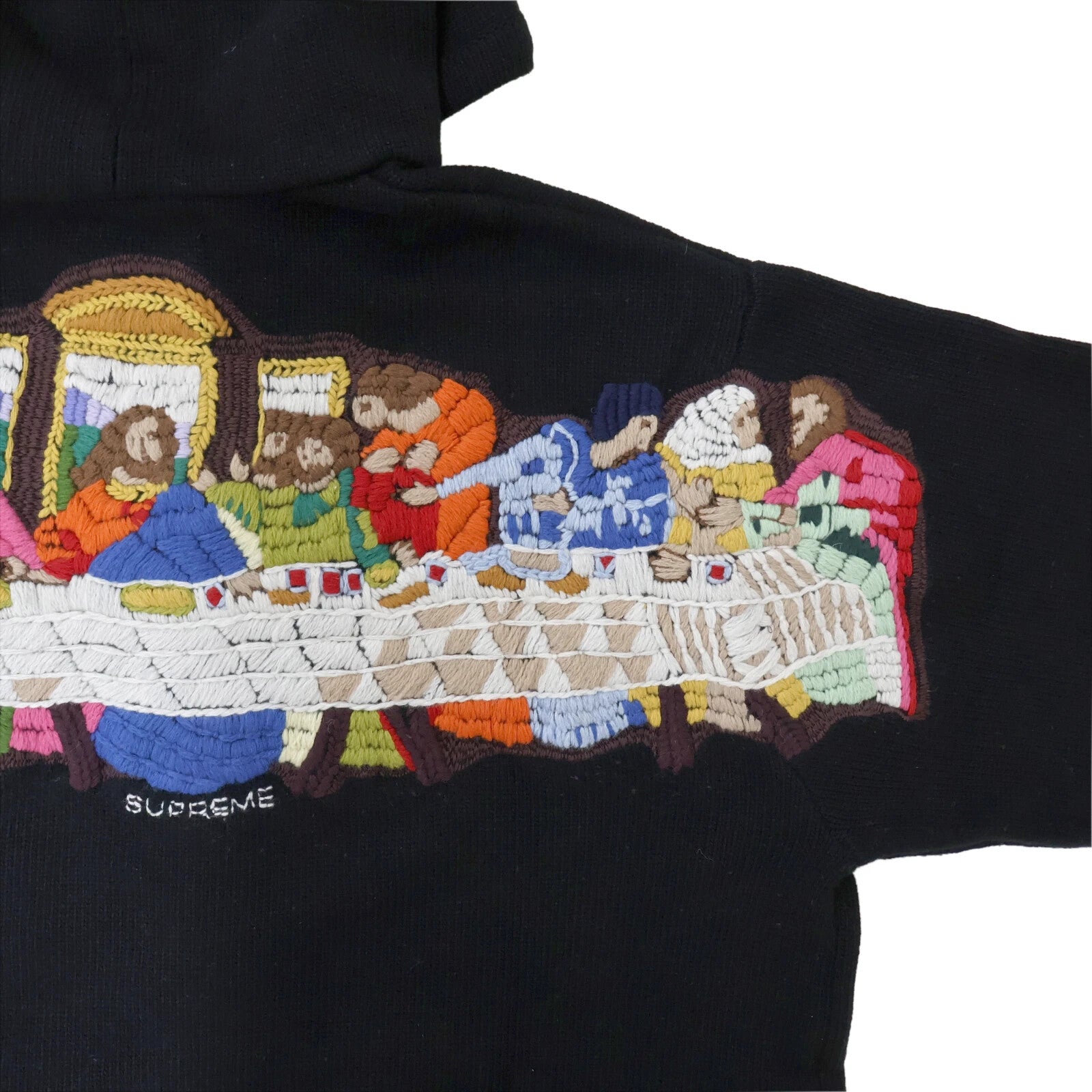 Supreme Last Supper Embroidered Zip Up Hooded Sweater Black