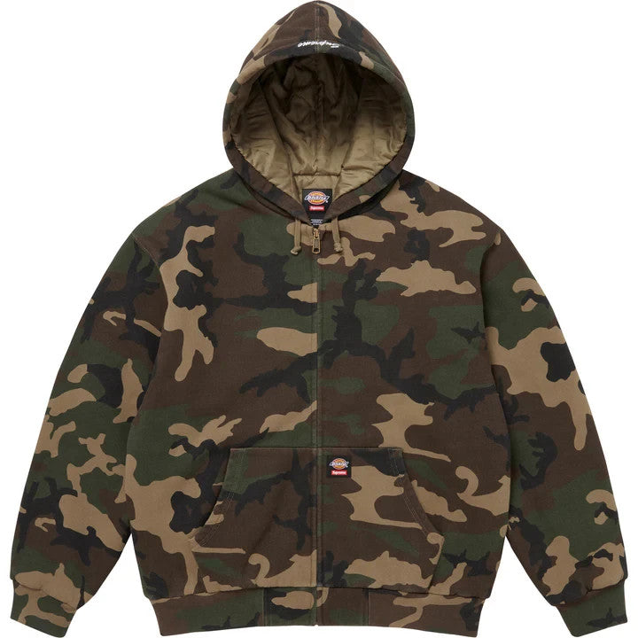 Supreme Dickies Quilted Lined Zip Up Hooded Sweatshirt Woodland Camo