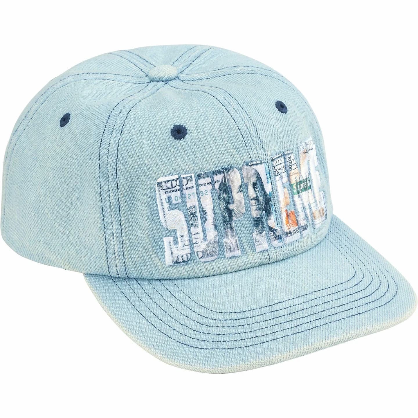 Supreme Embroidered Money Logo 6-Panel Denim