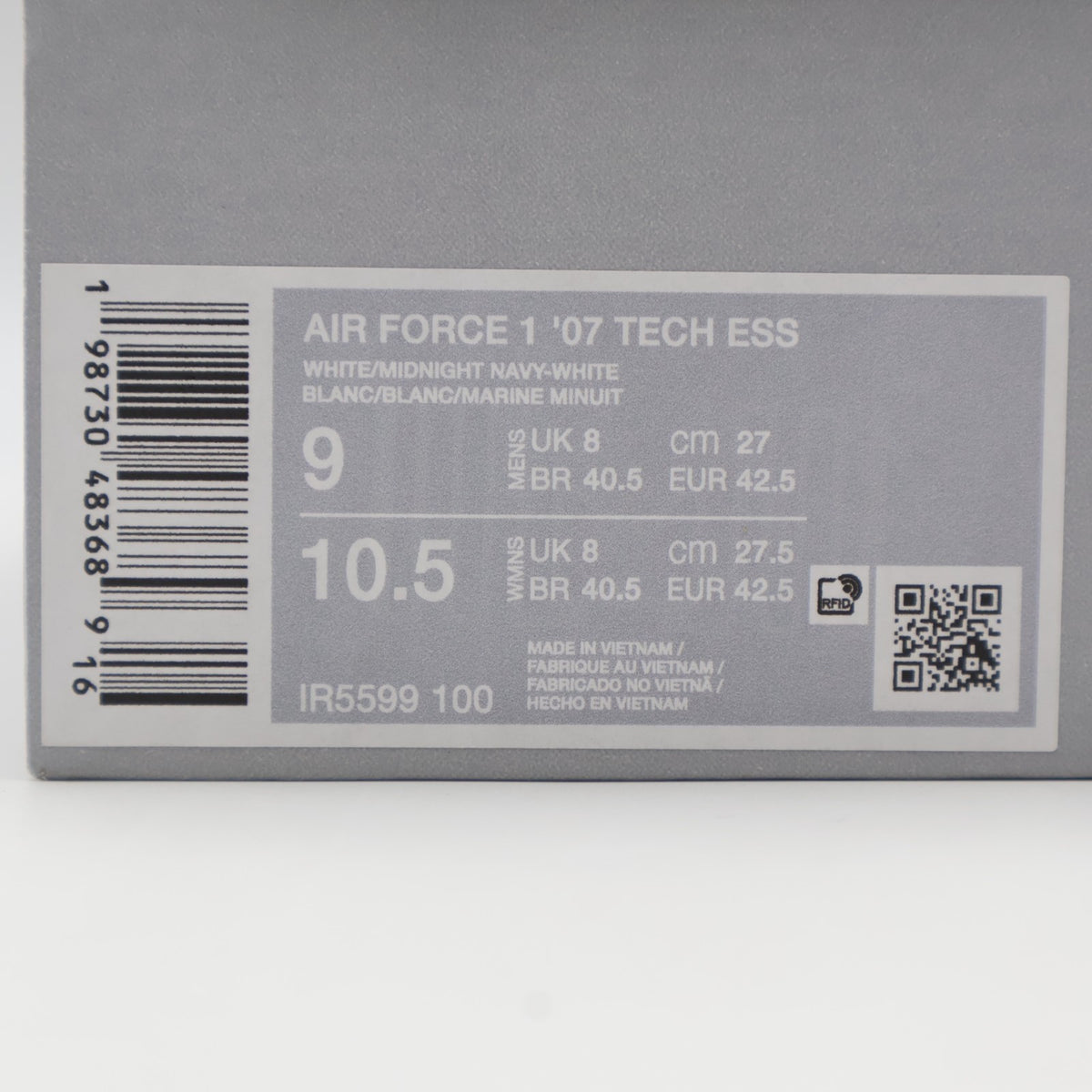 IR5599-100 Nike Air Force 1 '07 White Midnight Navy (Men's)