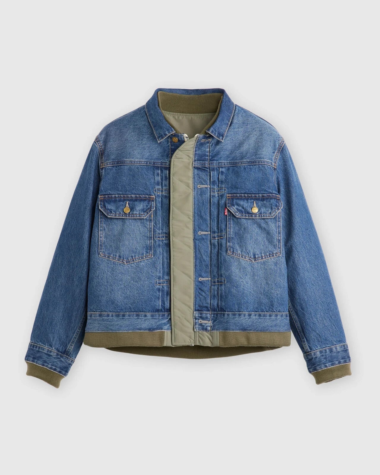 sacai LEVI'S Men's Denim Nylon Twill Reversible Blouson Blue Khaki