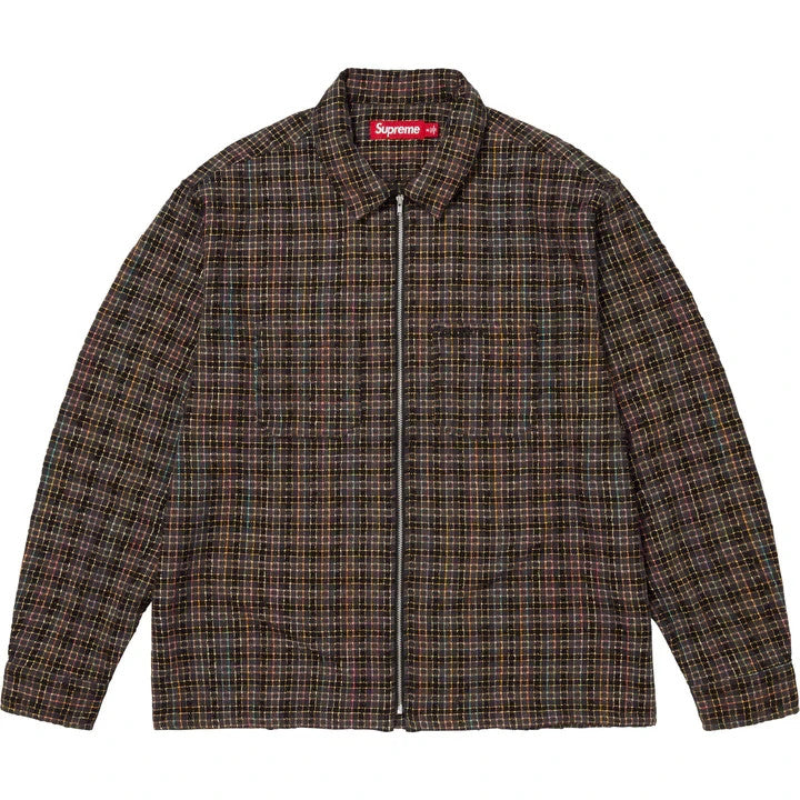 Supreme Metallic Plaid Zip Up Shirt Washed Black