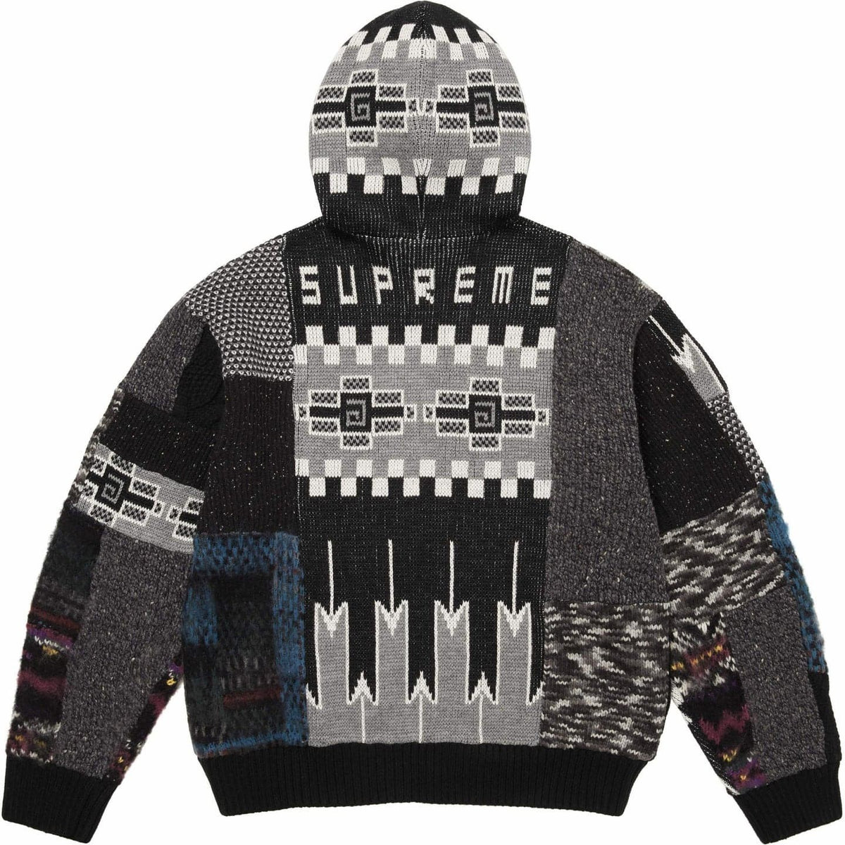 Supreme Patchwork Zip Up Hooded Sweater Black