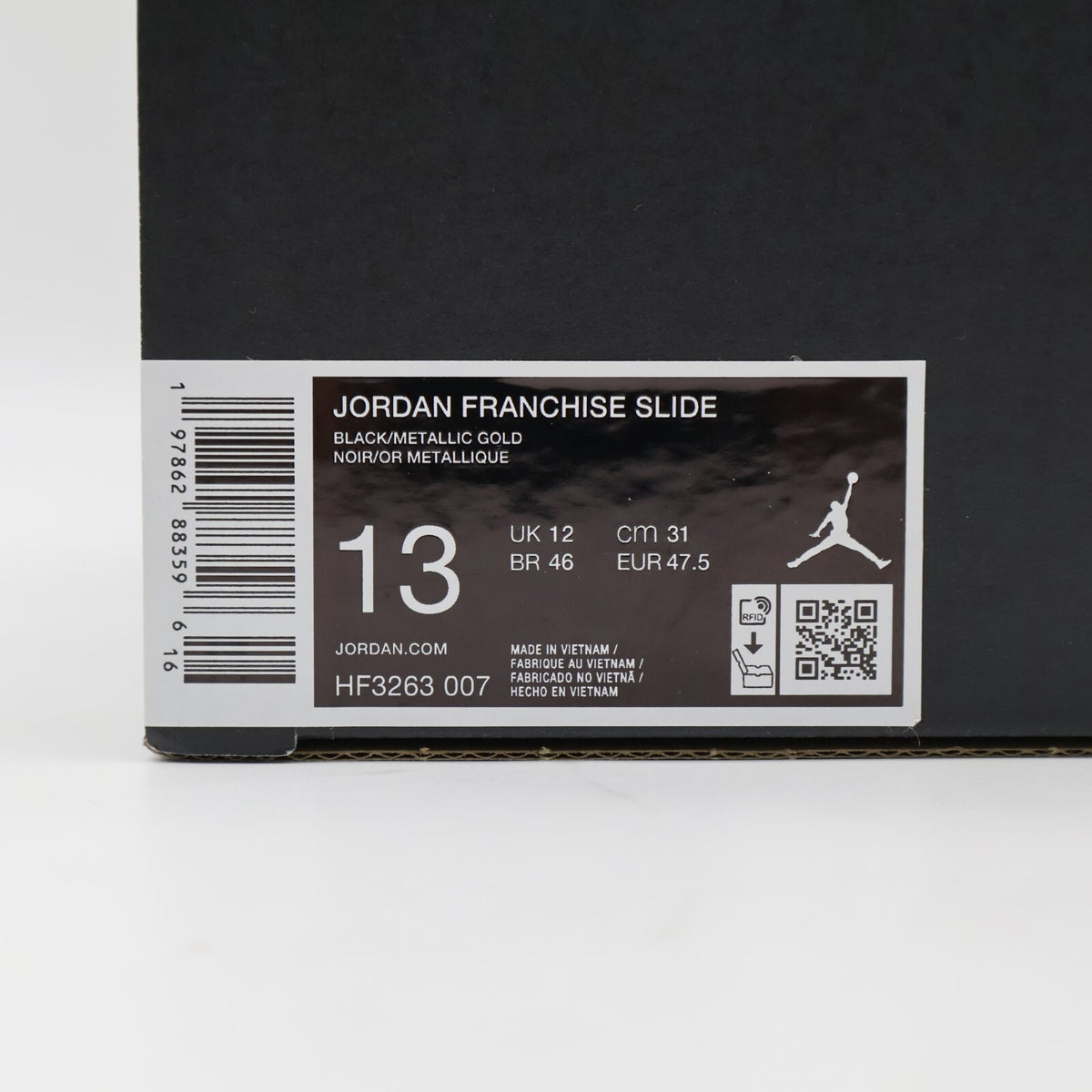 HF3263-007 Nike Jordan Franchise Slides Black Metallic Gold (Men's)