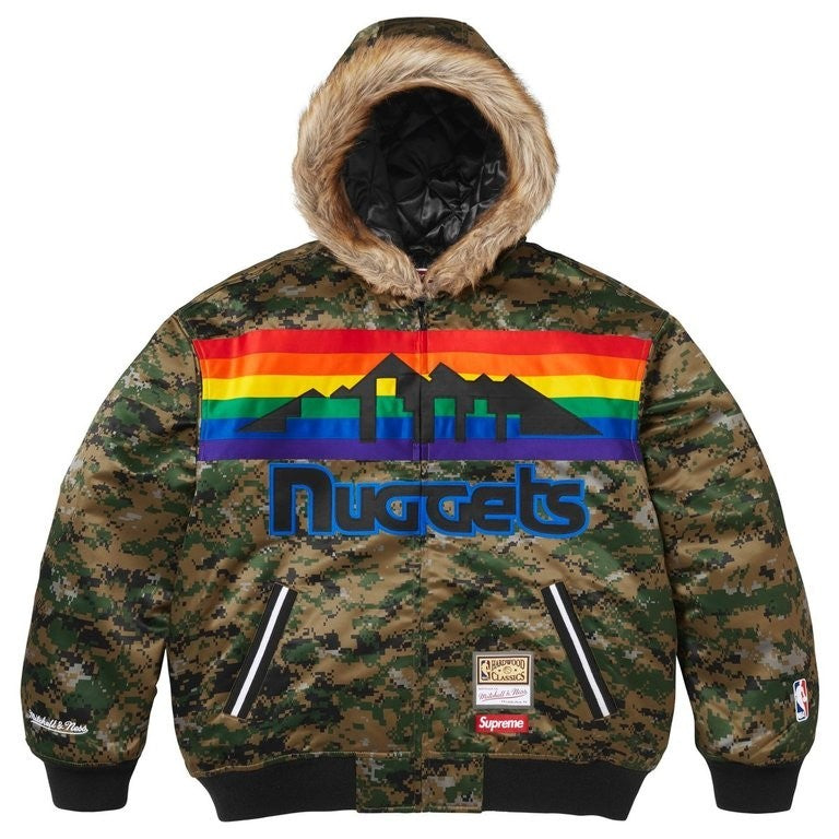 Supreme Mitchell Ness Teams Hooded Satin Varsity Jacket Digi Camo