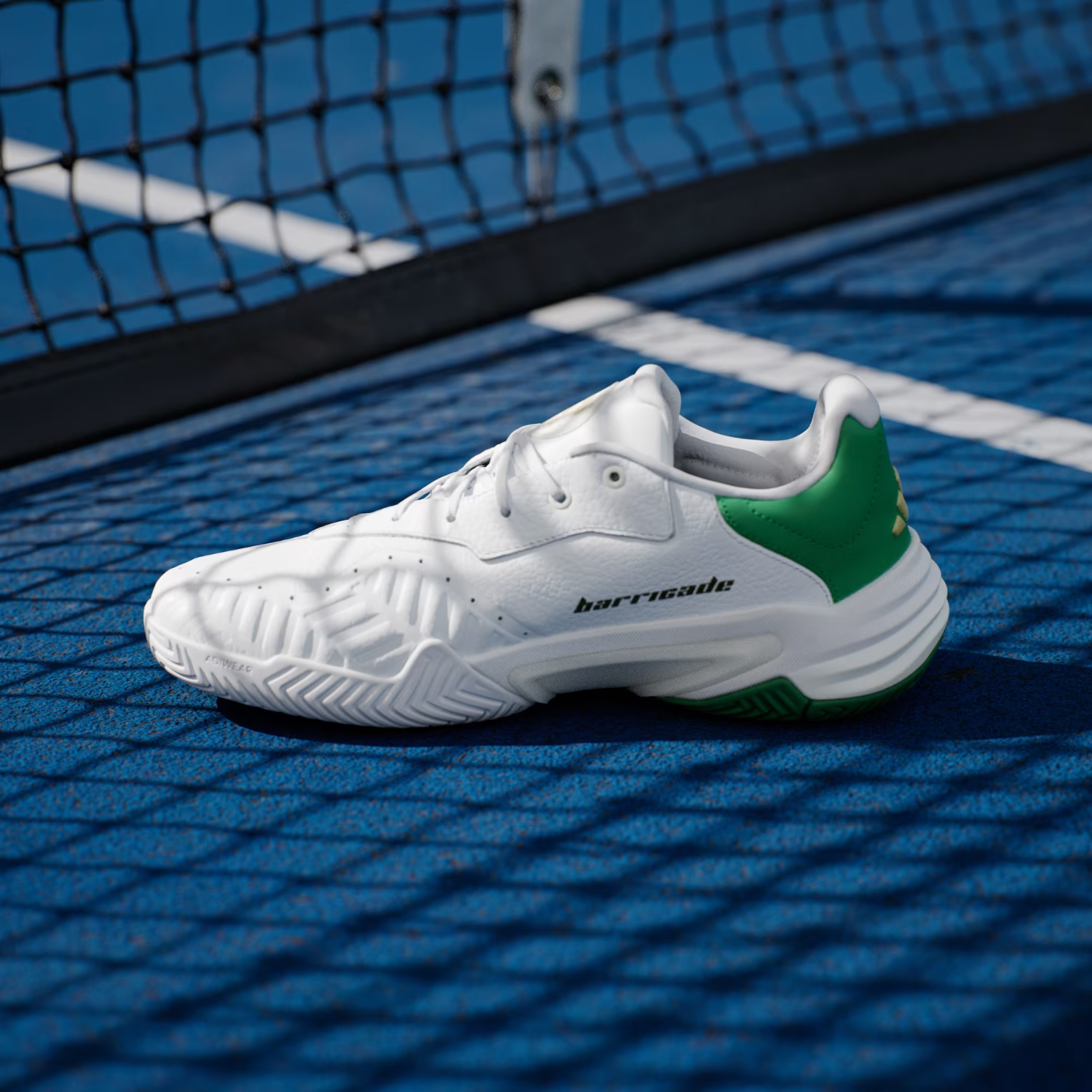 JP7237 adidas Barricade 13 Leather Tennis Gold Metallic/Cloud White (Men's)