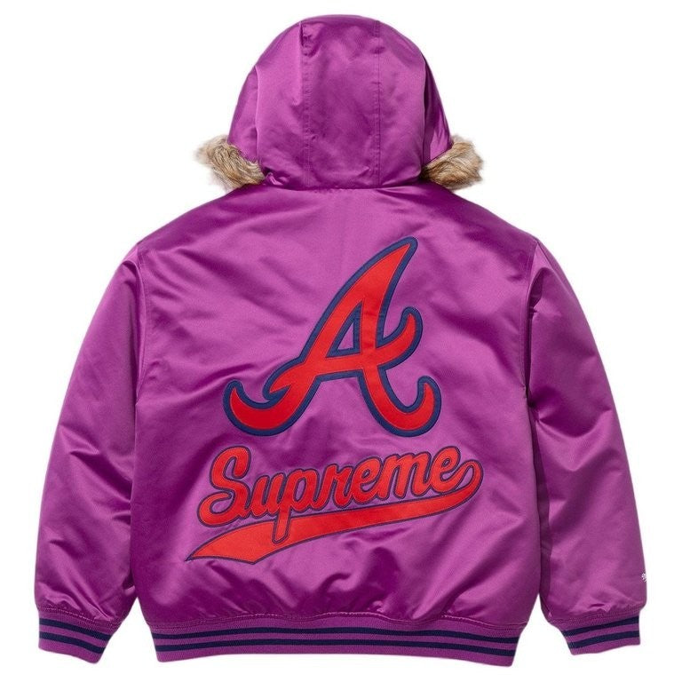 Supreme Mitchell Ness Teams Hooded Satin Varsity Jacket Purple