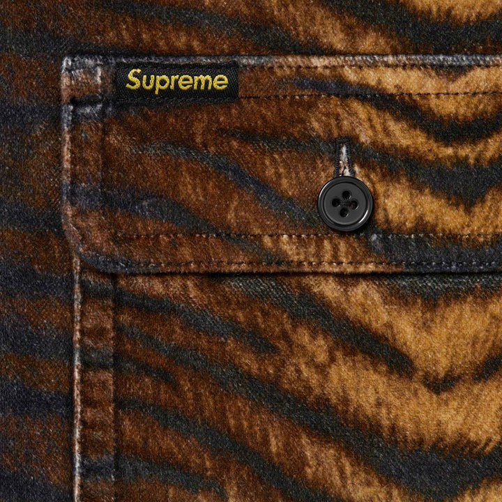 Supreme Quilted Lined Hooded Velvet Shirt Tiger