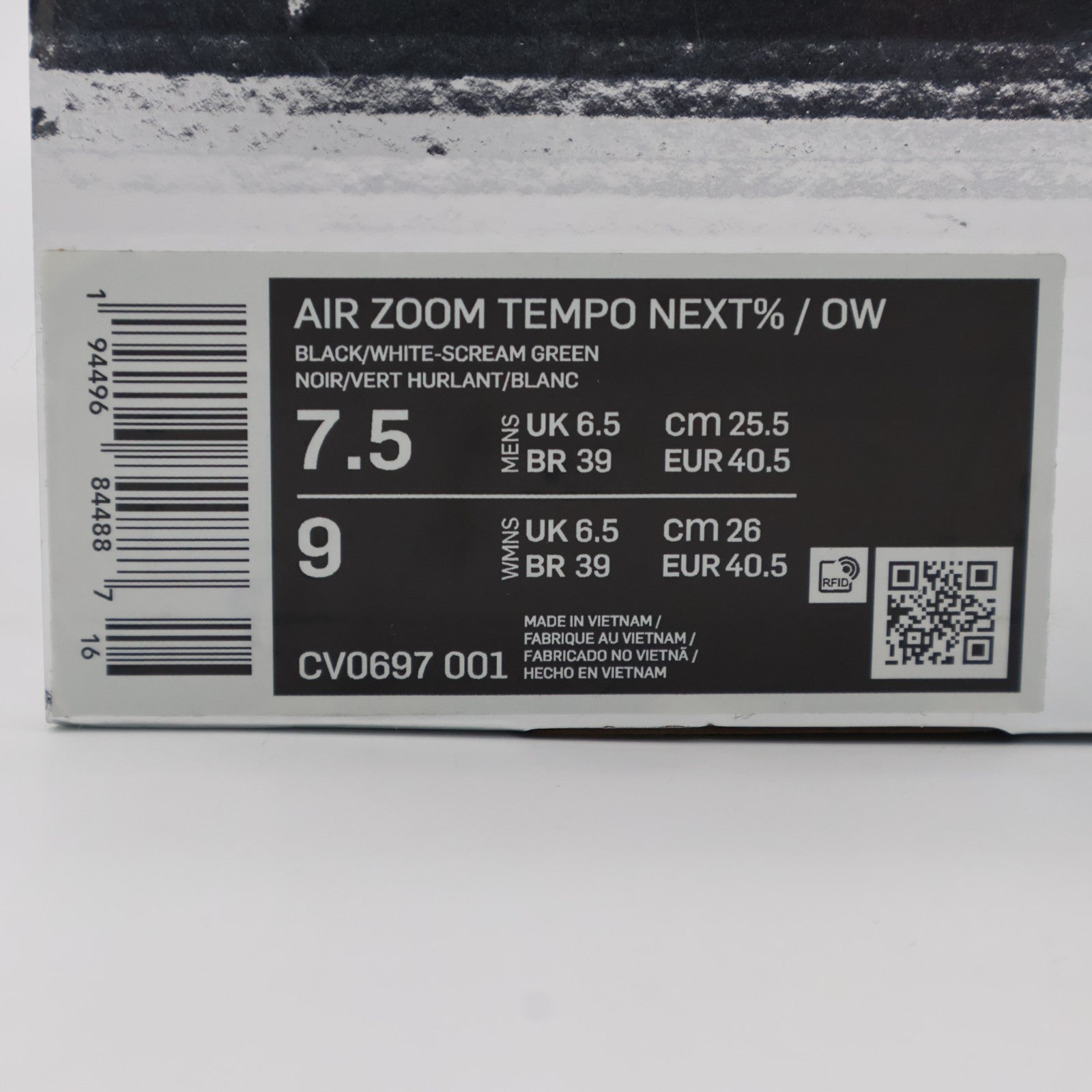 CV0697-001 Off-White Nike Air Zoom Tempo Next% Flyknit Black (Men's)