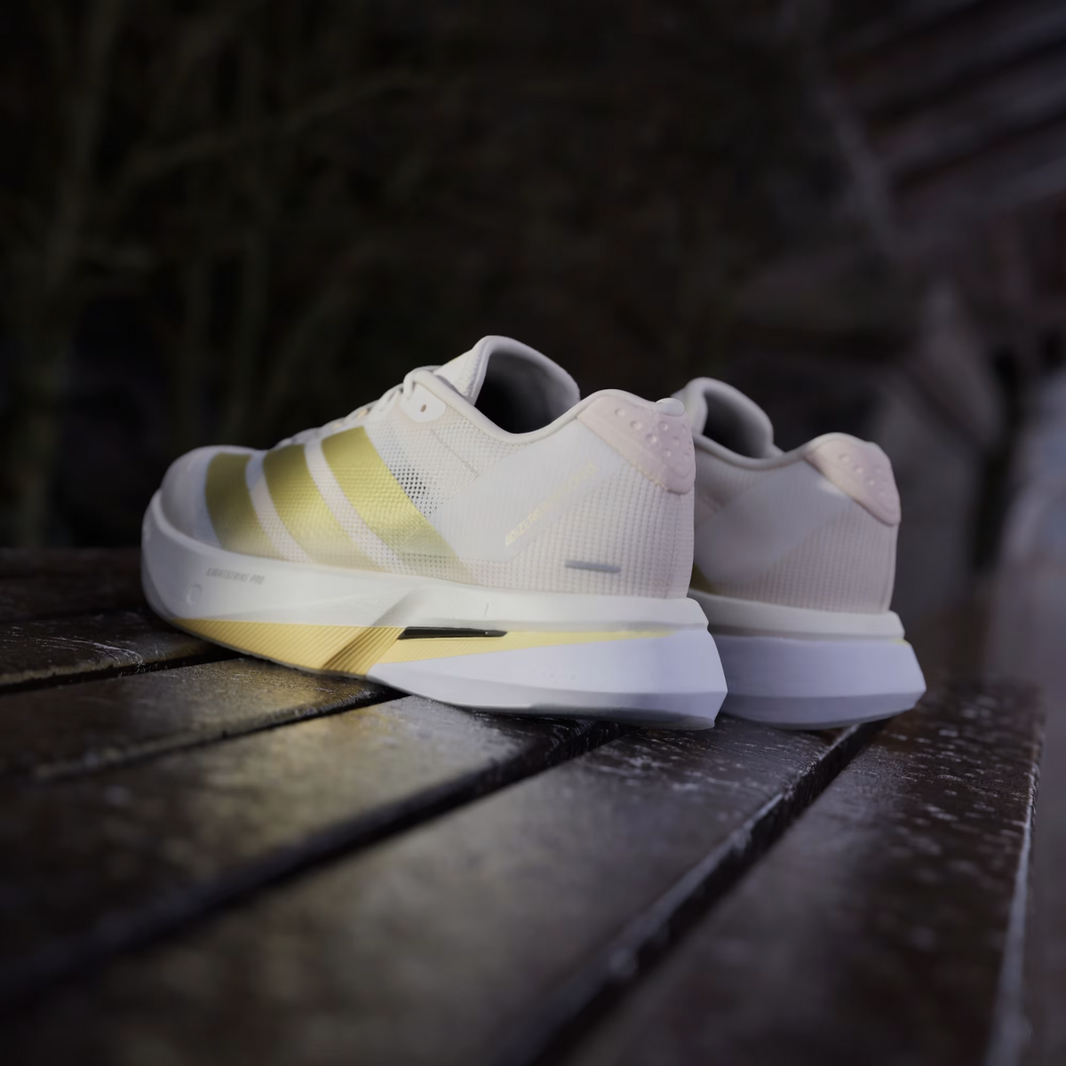 JS4952 adidas  Adizero Boston 13 Chalk White Gold Metallic Orange Tint (Women's)