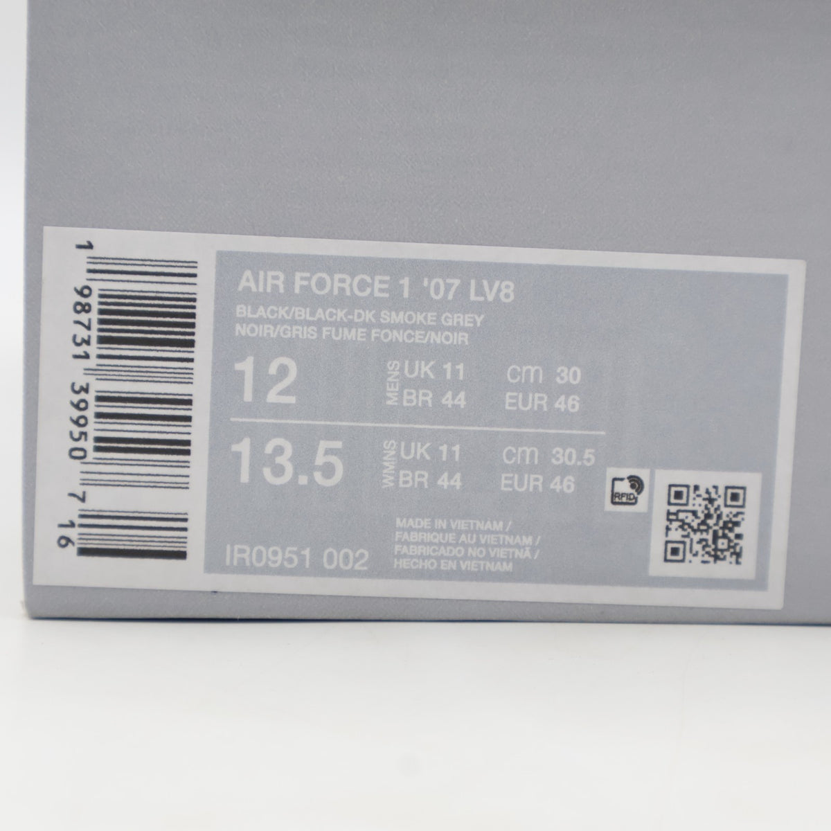IR0951-002 Nike Air Force 1 '07 LV8 Black Dark Smoke Grey (Men's)