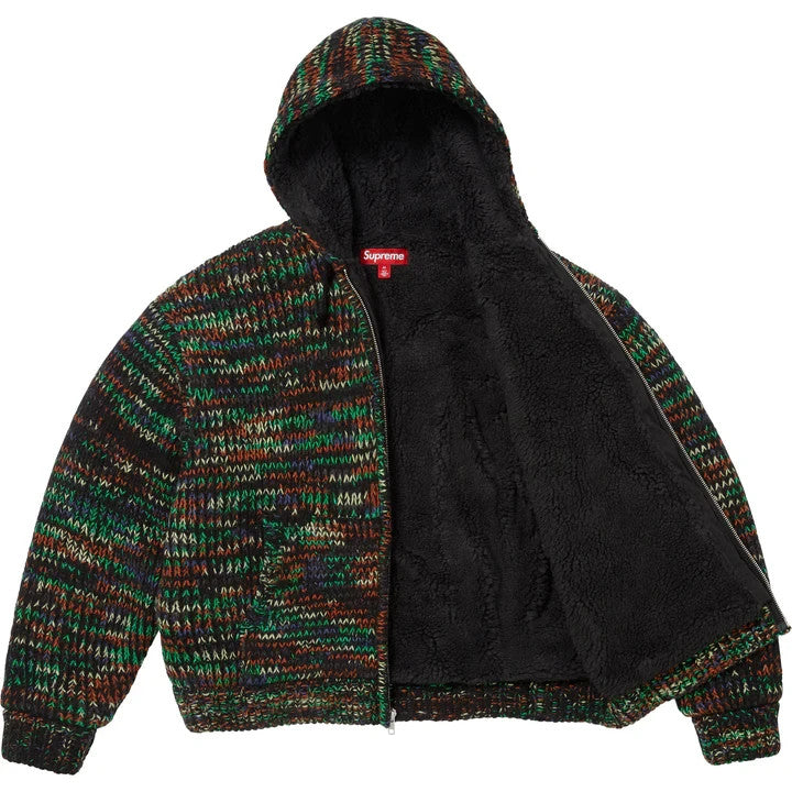 Supreme Faux Shearling Lined Zip Up Hooded Sweater Green Melange