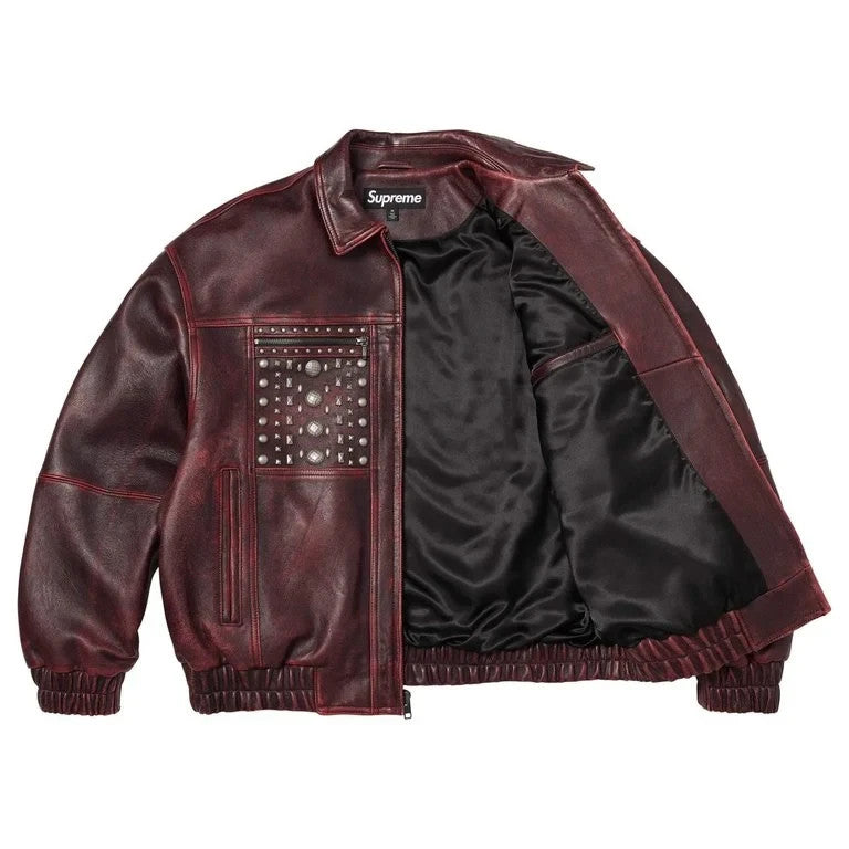 Supreme Multi Studded Leather Jacket Burgundy