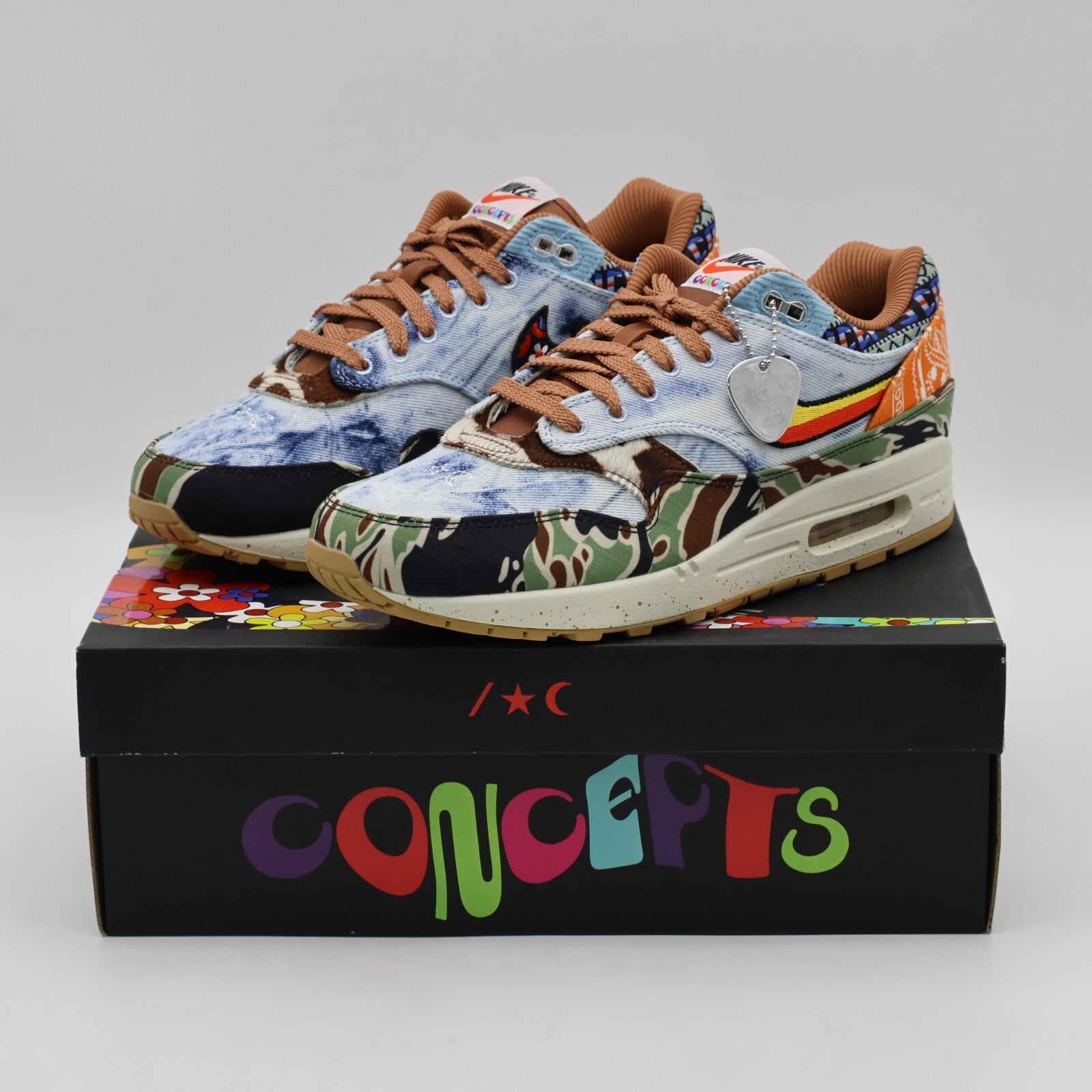 DN1803-900 Concepts Nike Air Max 1 Heavy Sail Black Worn Denim Blue Camo (Men's)