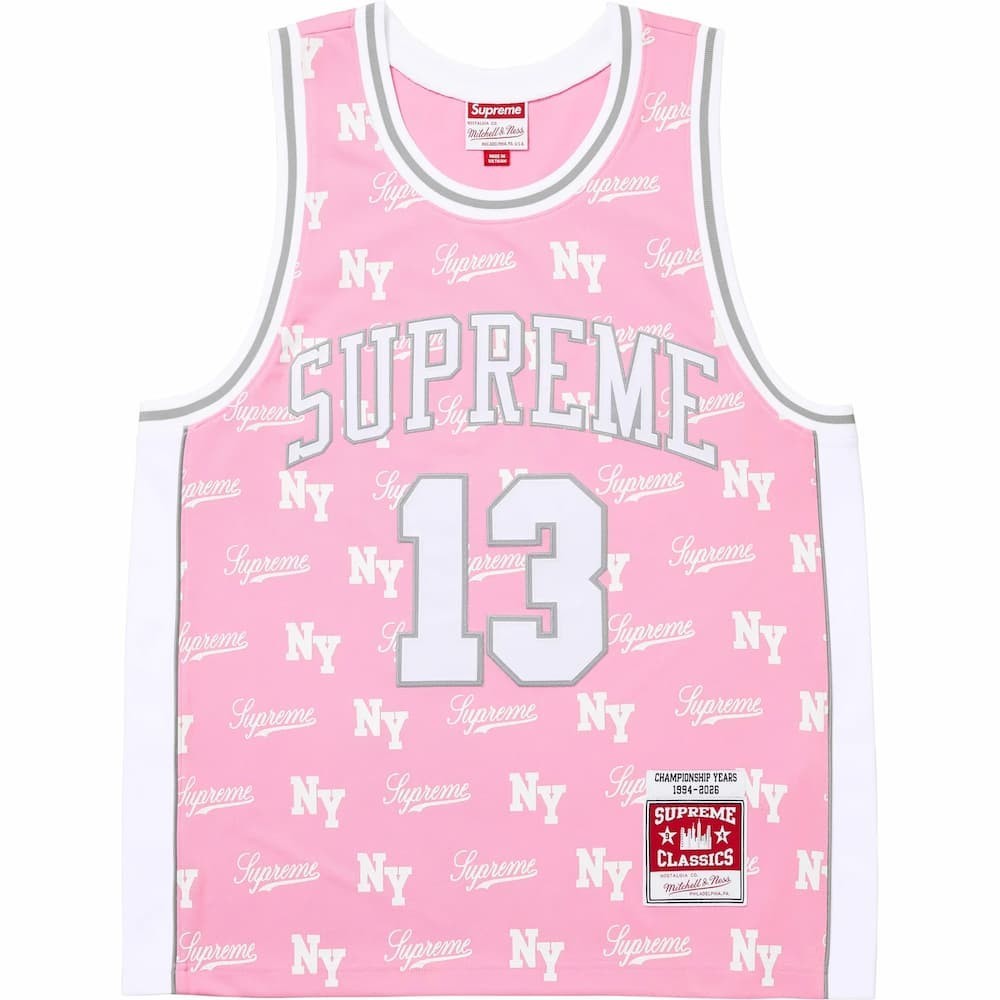 Supreme Mitchell Ness Monogram Basketball Jersey Pink