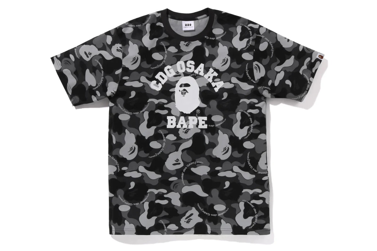 A BATHING APE COMME des GARCONS OSAKA Camo College Tee Black