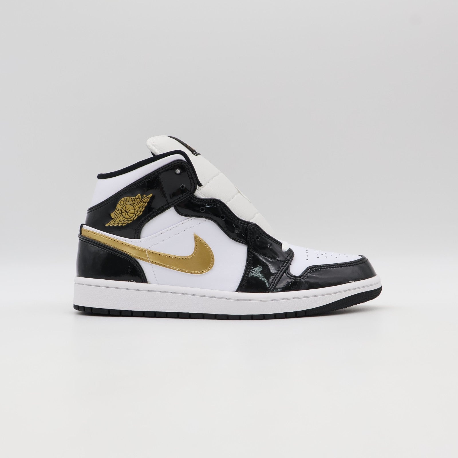 852542-007 Nike Air Jordan 1 Mid SE Metallic Gold Patent Black White (Men's)