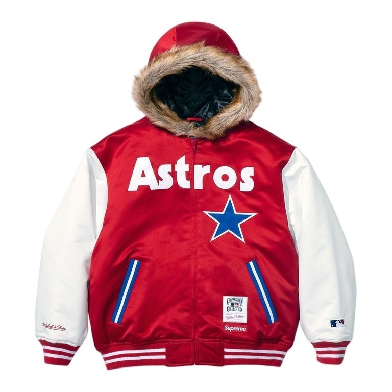 Supreme Mitchell Ness Teams Hooded Satin Varsity Jacket Red