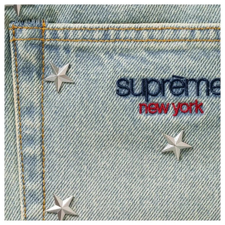 Supreme Stars Studded Baggy Denim Short Washed Indigo