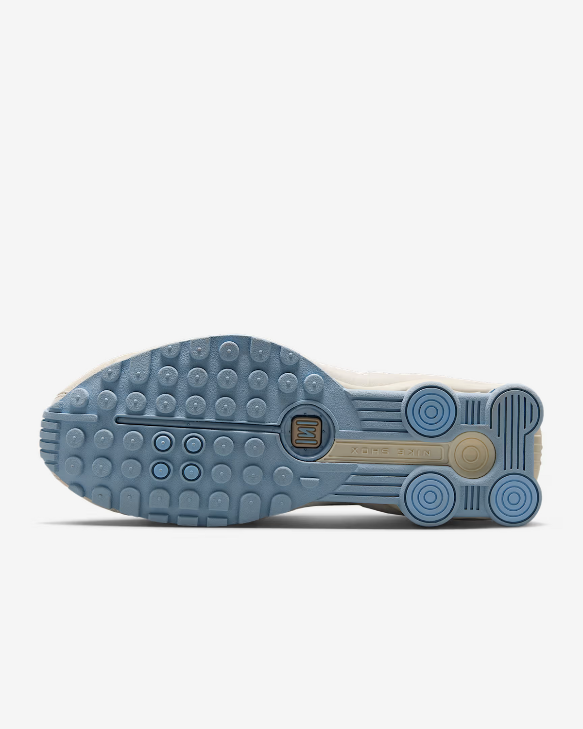 IH3572-110 Nike Shox R4 Pale Ivory Light Orewood Brown Celestine Blue (Women's)