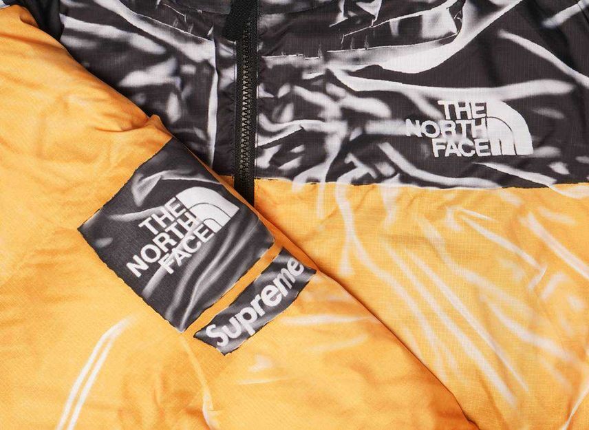 Supreme The North Face Trompe Loeil Printed Nuptse Jacket Yellow