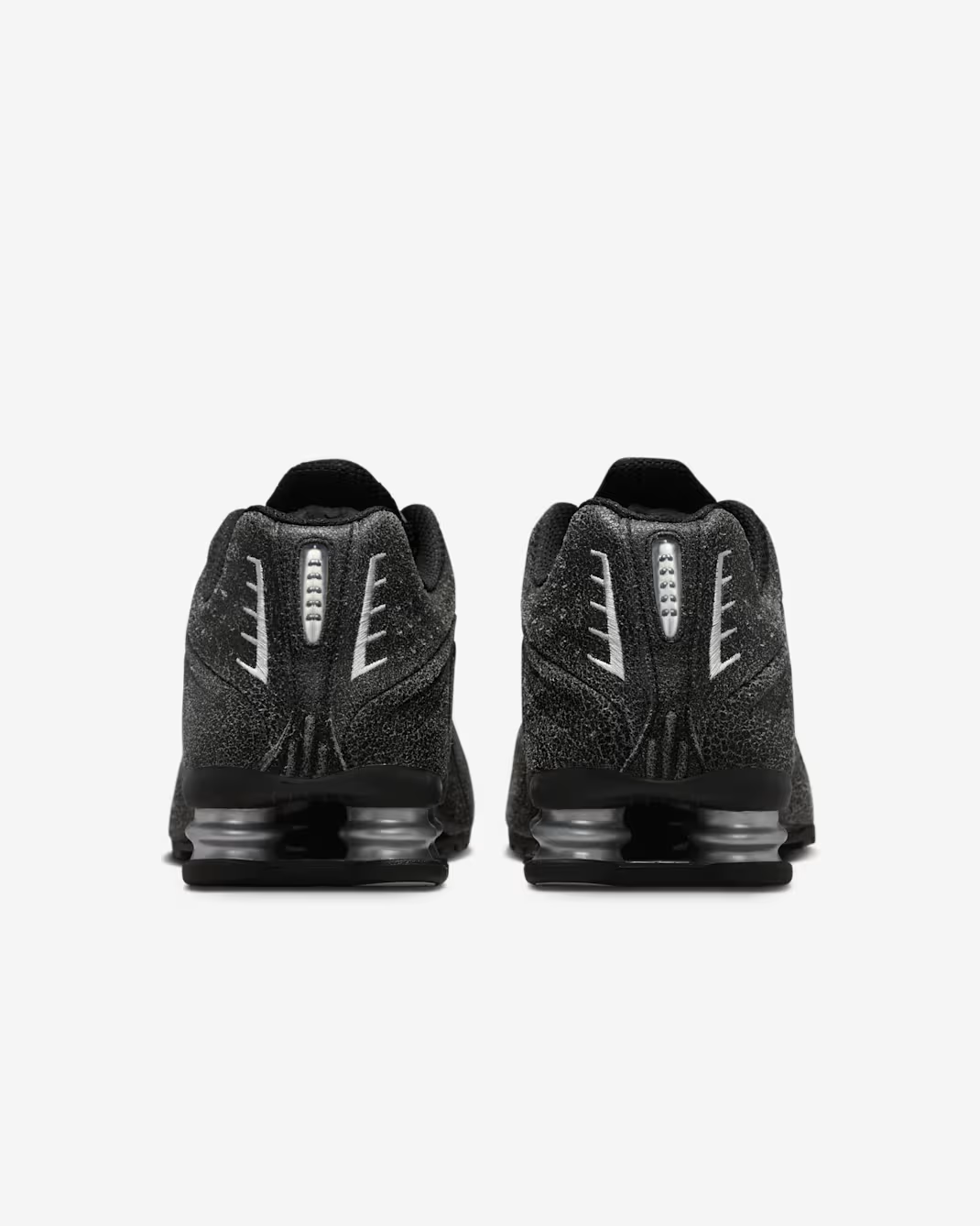 IO4544-002 Nike Shox R4 Distressed Leather Black Metallic Silver (Men's)