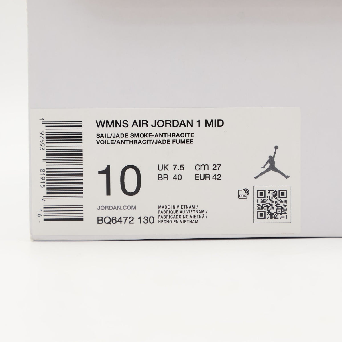 BQ6472-130 Nike Air Jordan 1 Mid Jade Smoke (Women's)