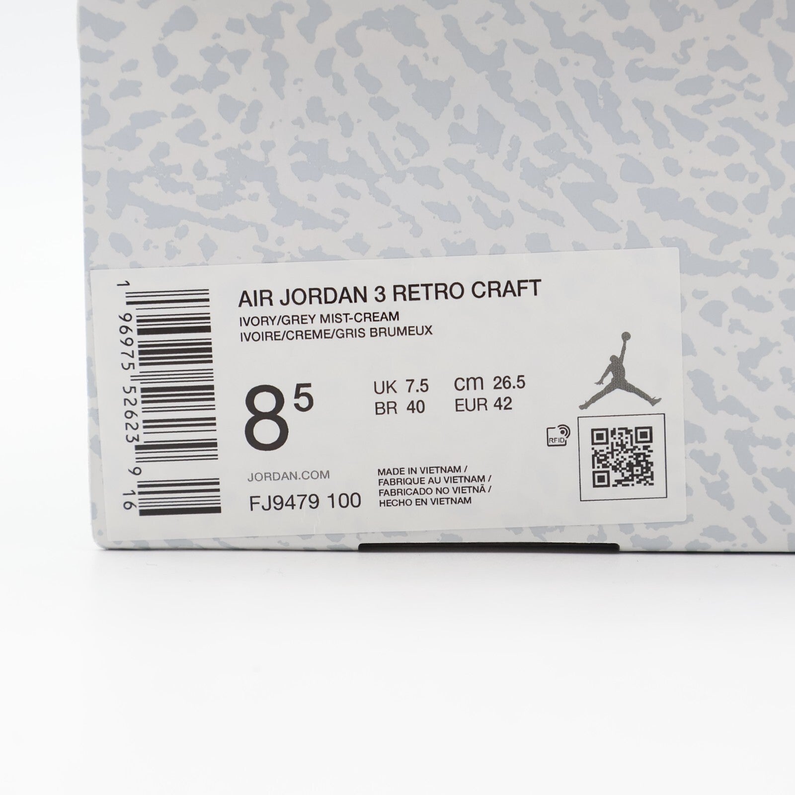FJ9479-100 Nike Air Jordan 3 Craft Ivory Grey Mist Cream White Sail (Men's)
