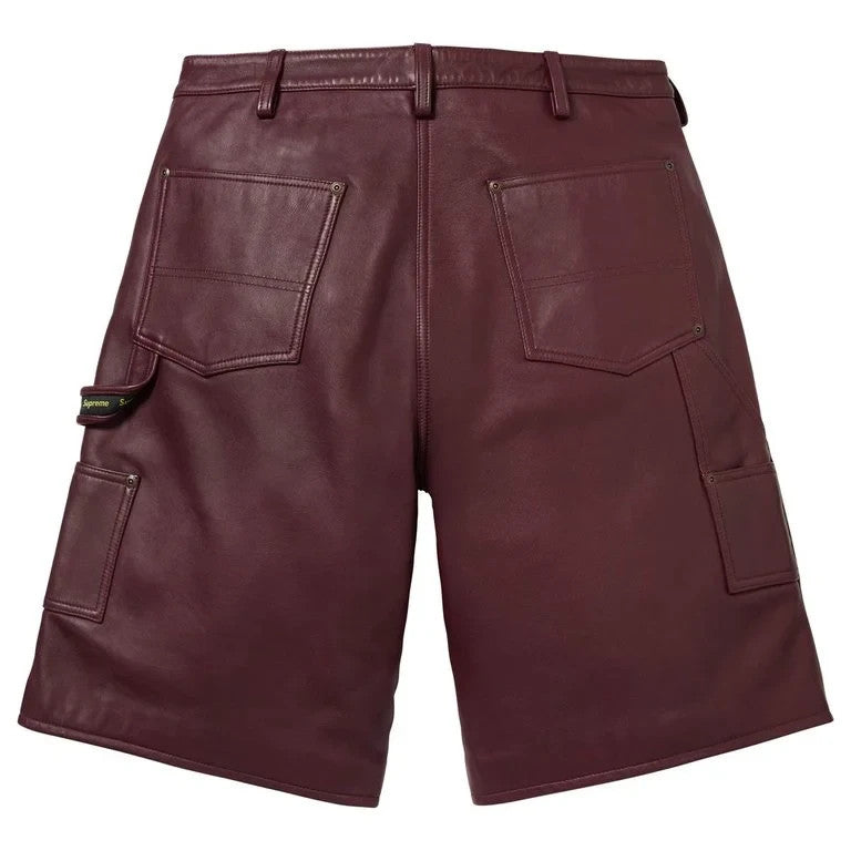 Supreme Leather Double Knee Painter Short Burgundy