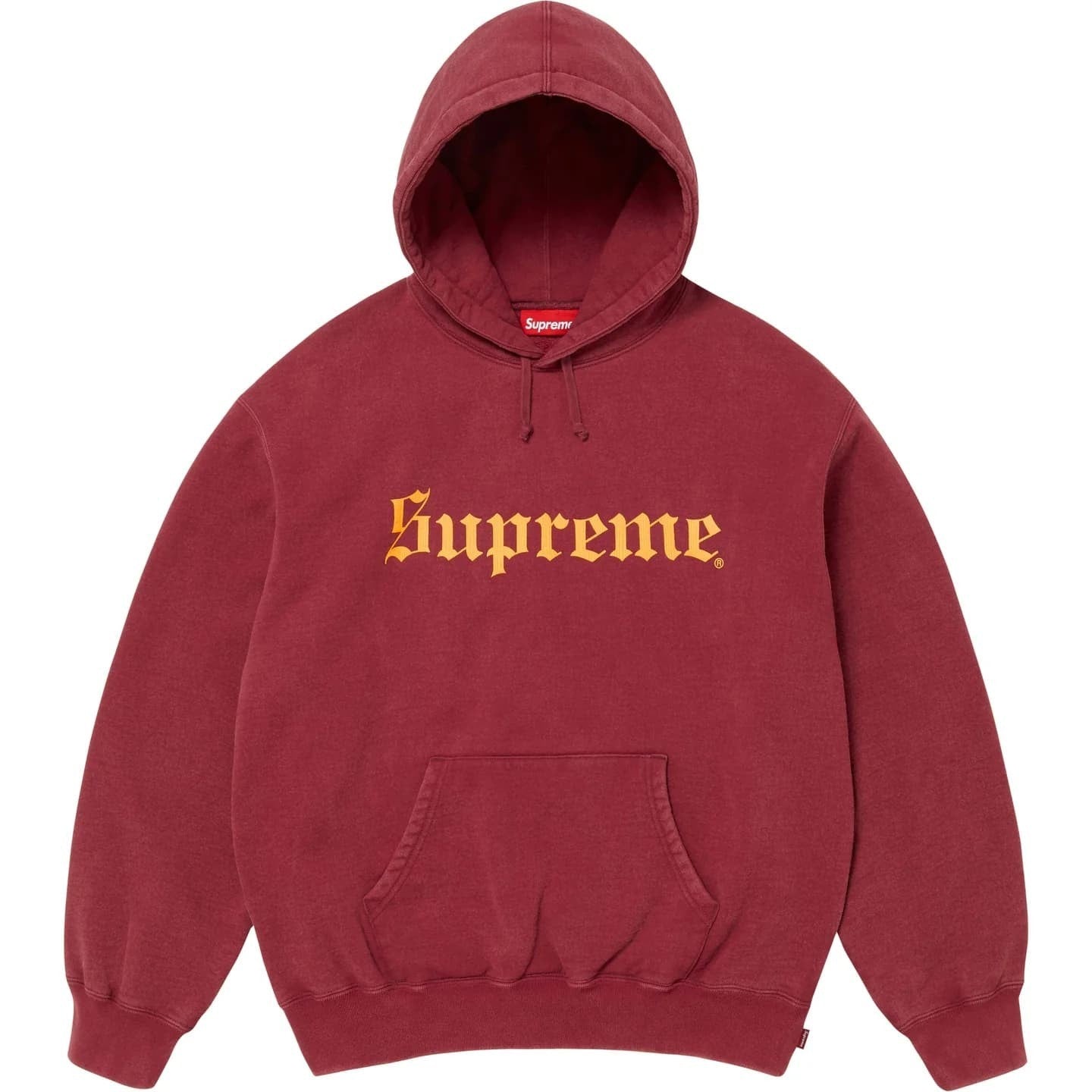 Supreme Washed Old English Hooded Sweatshirt Cardinal