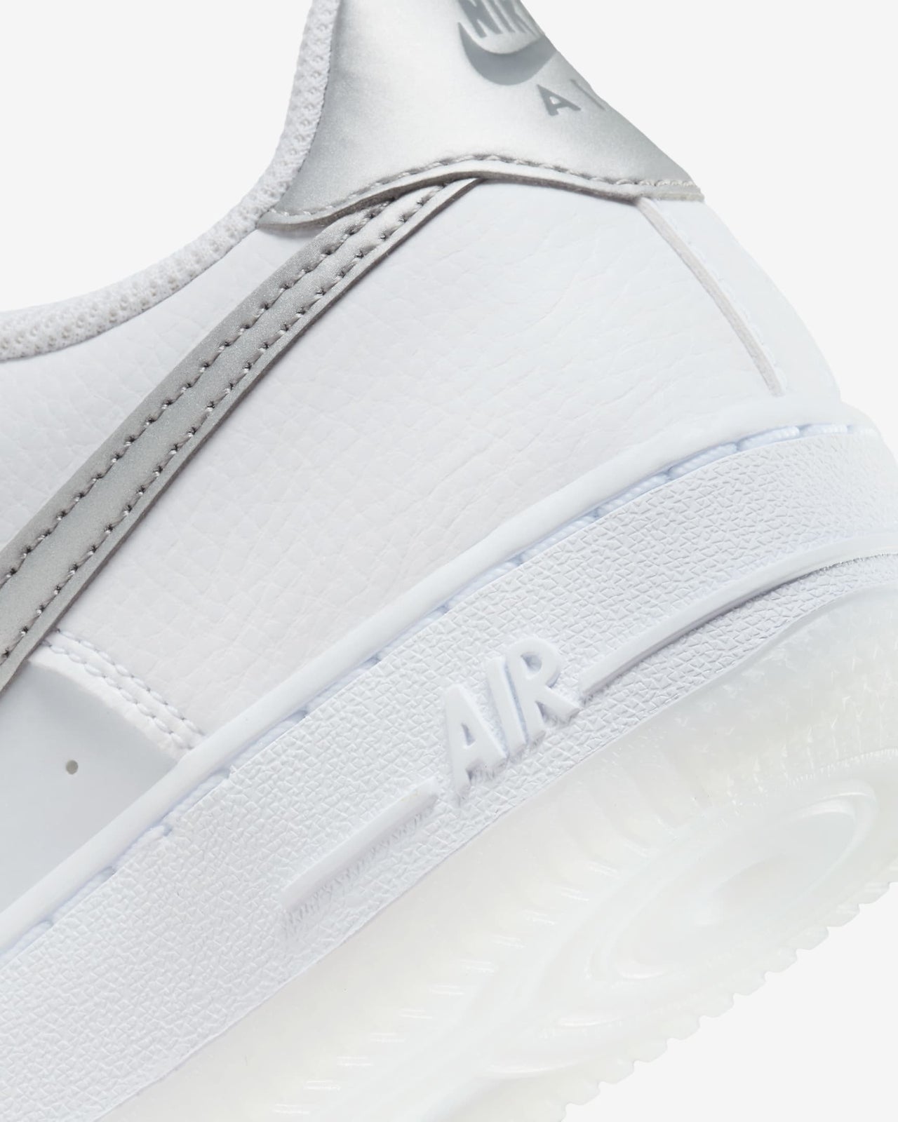 FV3981-100 Nike GS Air Force 1 White Pure Platinum Football Grey Metallic Silver