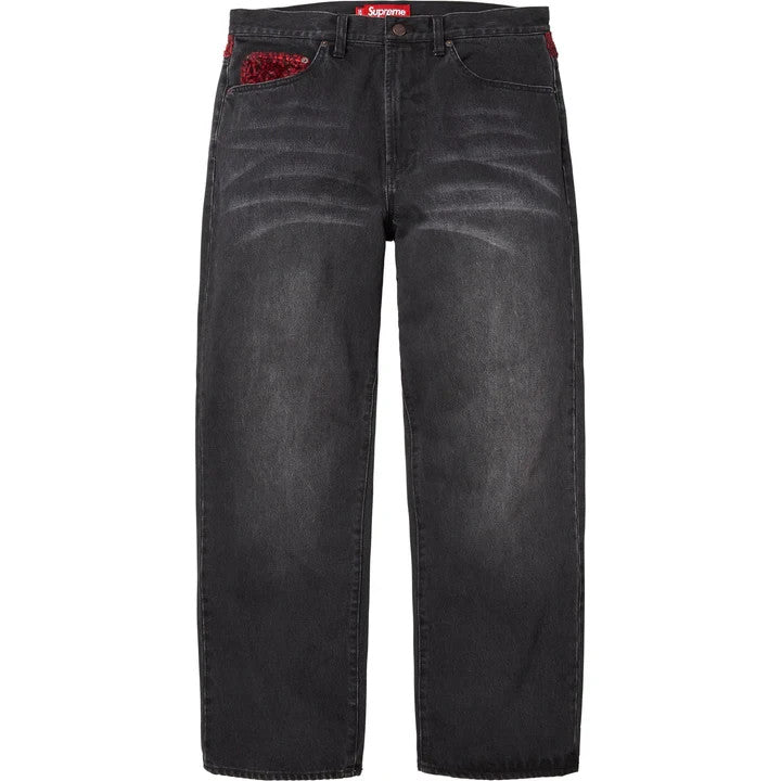Supreme Leopard Faux Fur Loose Fit Jean Washed Black