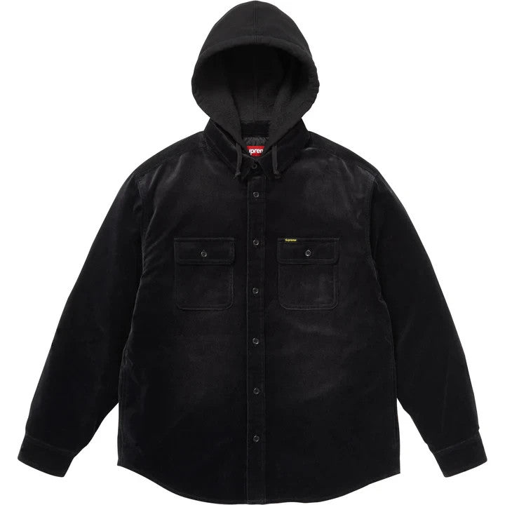 Supreme Quilted Lined Hooded Velvet Shirt Black