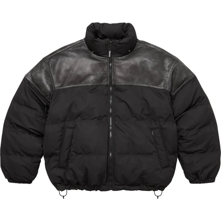 Supreme Leather Yoke Puffer Jacket Black