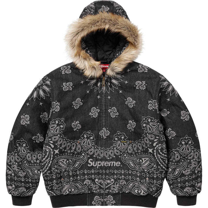 Supreme Bandana Jacquard Denim Hooded Work Jacket Black